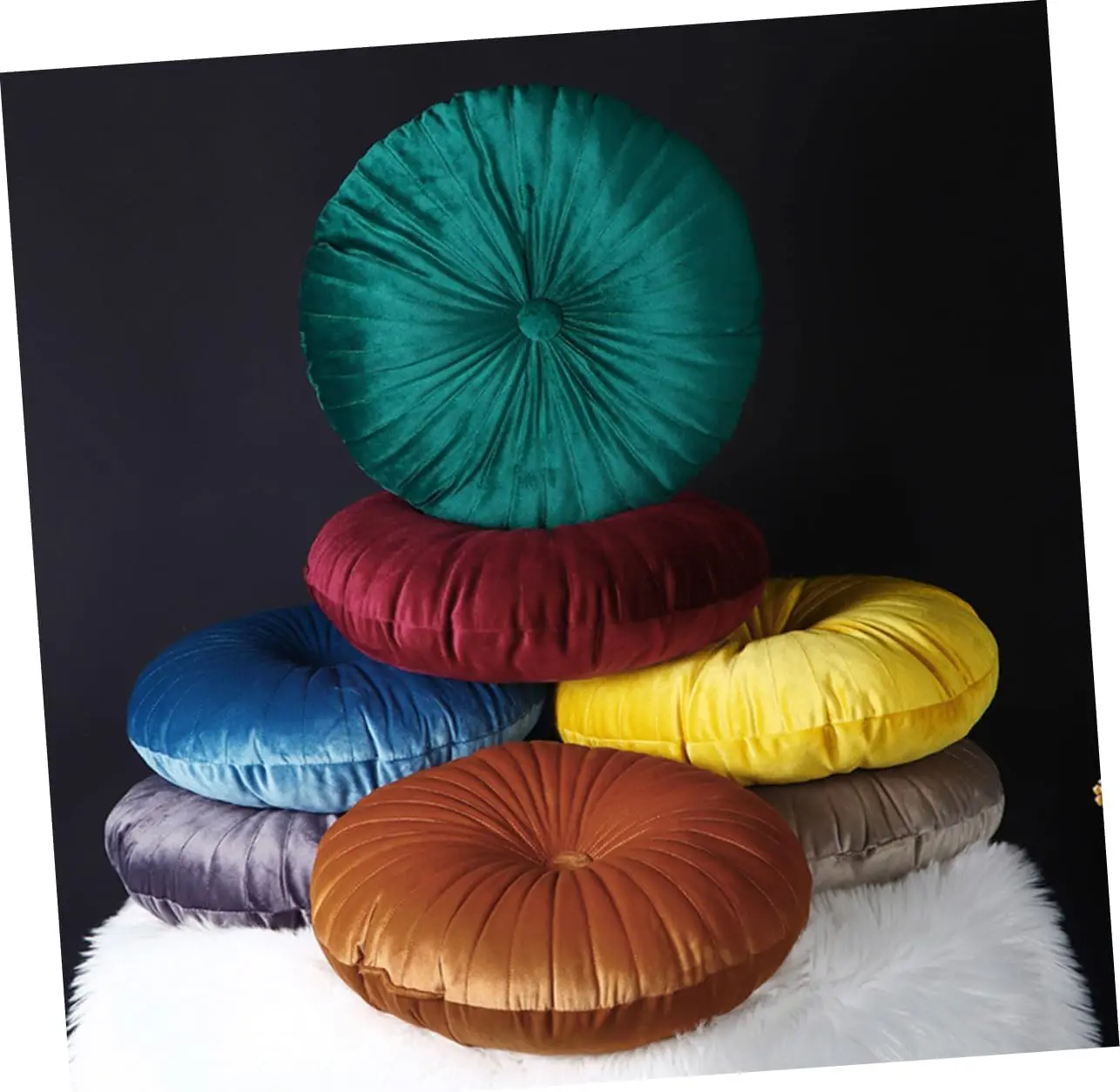 Home Decorative Craftsmanship Pleated Throw Pillow Round Pumpkin Velvet Cushion Floor Pillows for Living Room Chair Couch Sofa