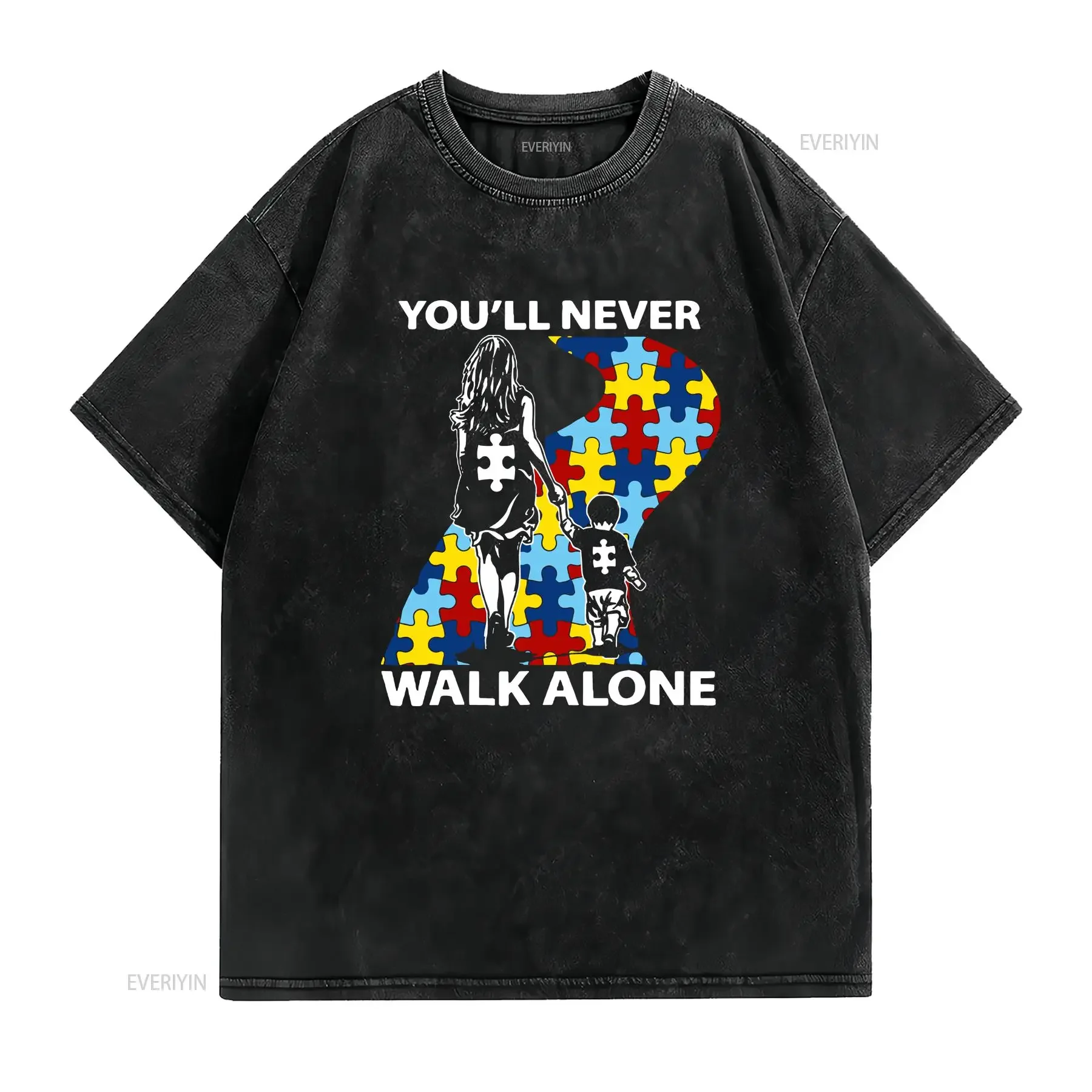 Autism Awareness T Shirt Supporting Moms and Sons Best  vintage Washed Versatile homme Unisex fashion Top For Everyday Wear