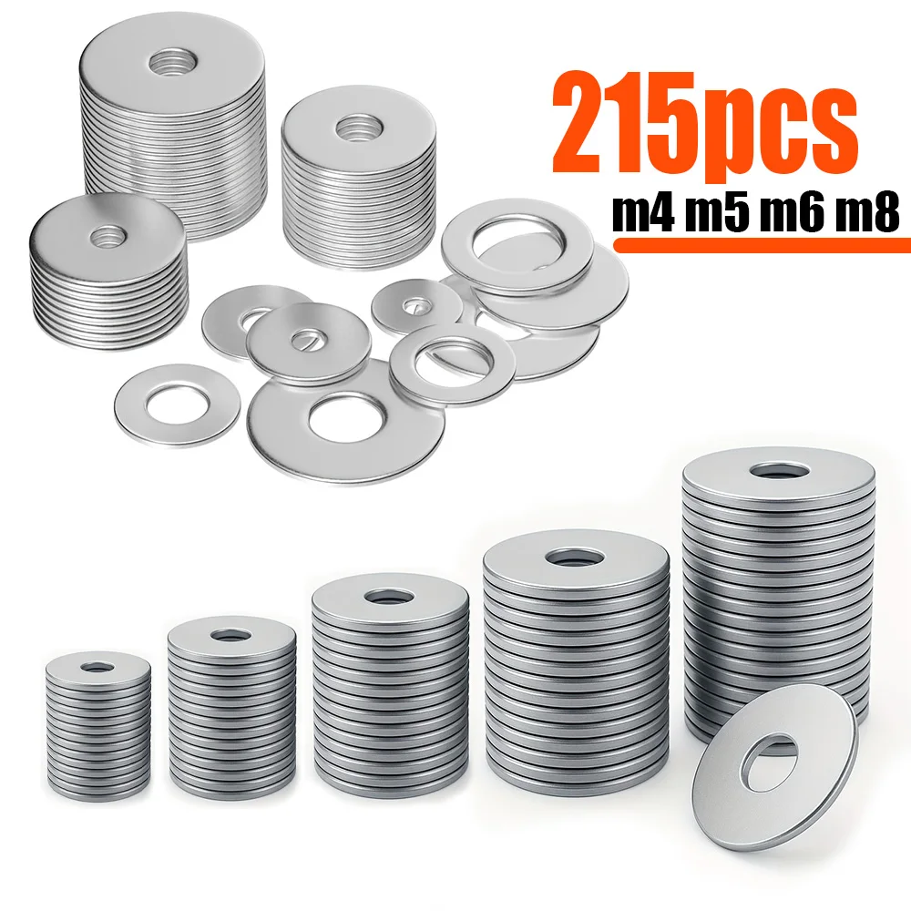 215 Large Wide-Body Stainless Steel Flat Washers M4,M5,M6,M8, for Home Maintenance, Shop Repairs, and Outdoor Building Repairs