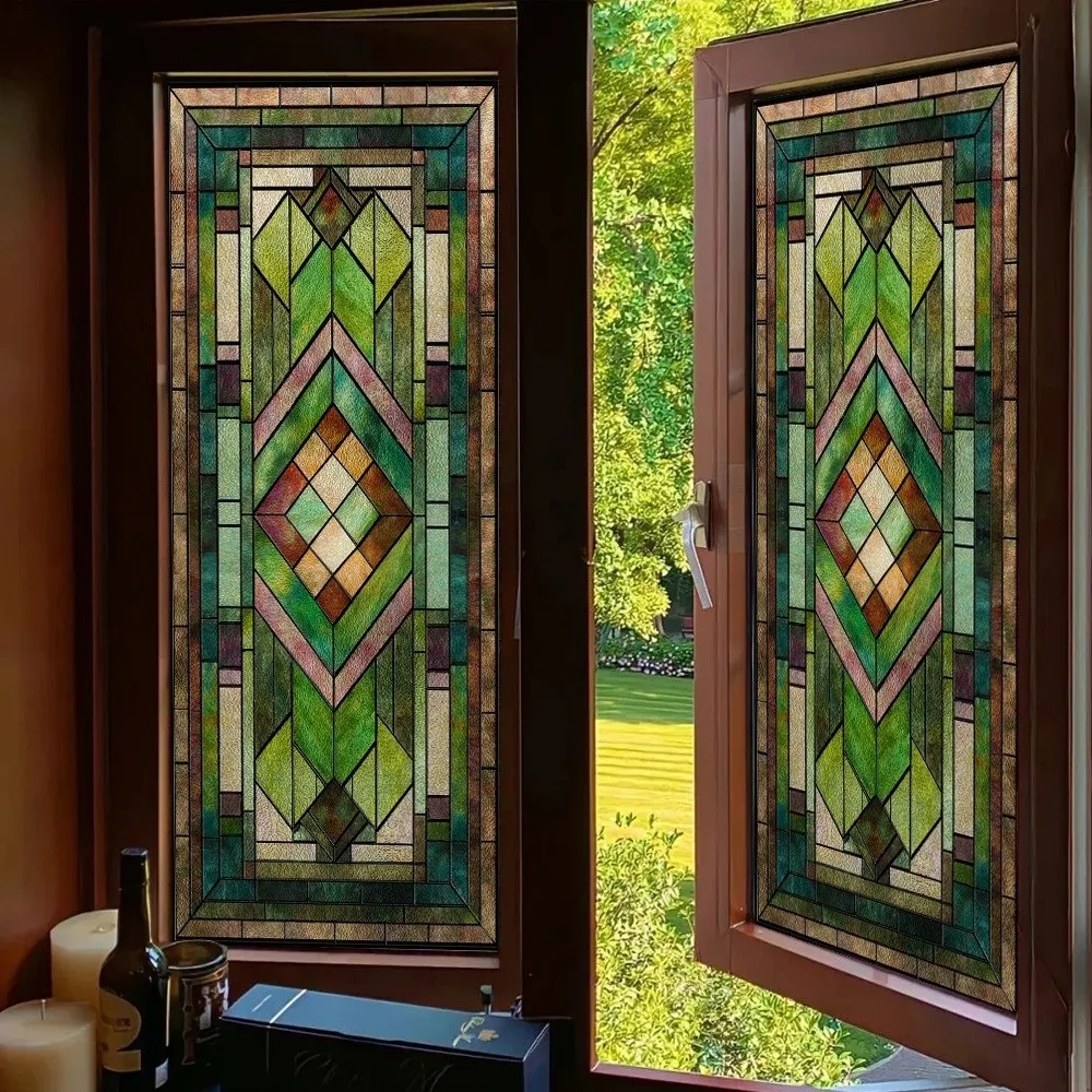 Static Cling Lattice Window Film Sticker Non-Adhesive Rainbow Pattern Static Cling Film Sticker 3D Design Anti-Glare