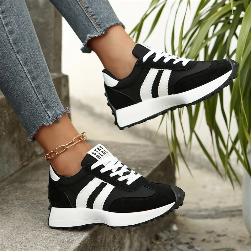 Classic Black Casual Sneakers For Women Designer Shoes Lightweight Platform Sneakers Comfortable Low-cut Women's Walking Shoes