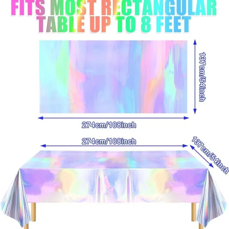 Waterproof Disposable Holographic Tablecloth Iridescent Laser Shiny Table Cover Plastic Table Cloth Home Party Supplies for Disc