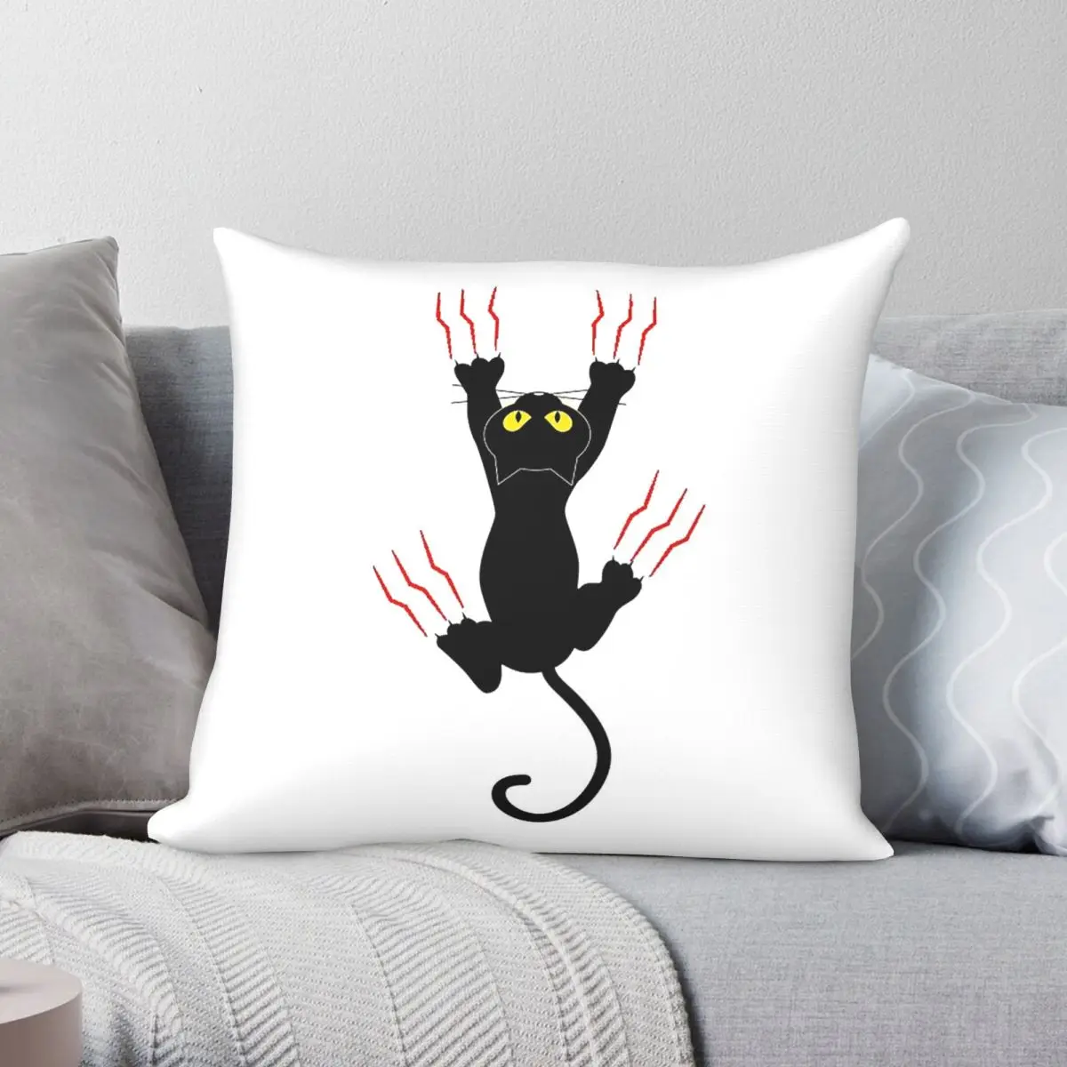 Black Cat Holding On Pillowcase Polyester Linen Velvet Pattern Zip Decor Home Cushion Case 18