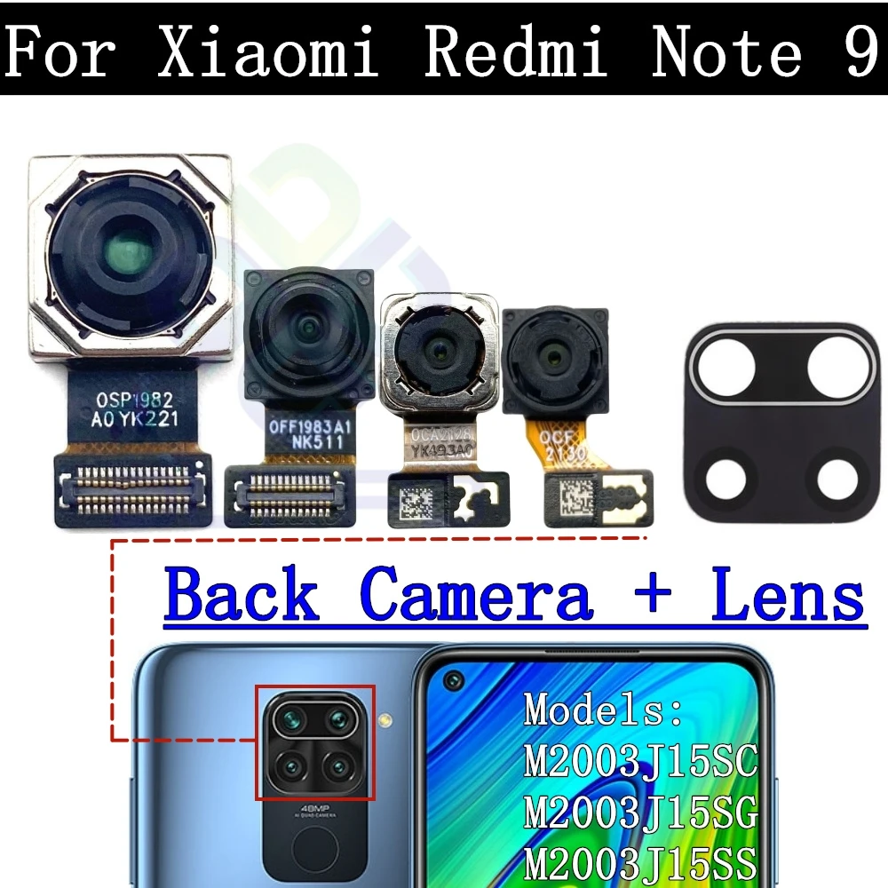 Rear camera flex cable for Xiaomi Redmi Note 9 note9, front selfie, small face, main, glass lens, spare parts