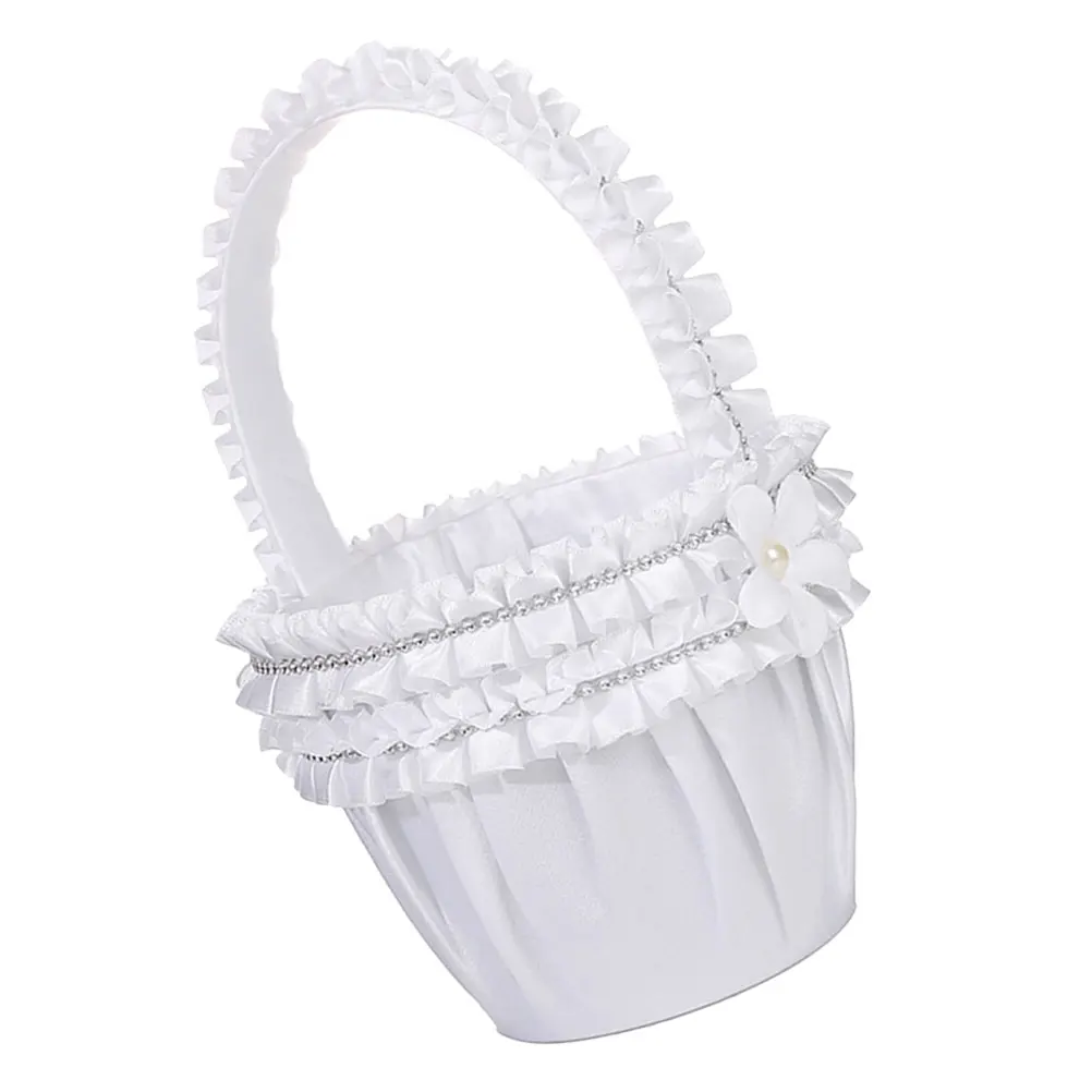 

Pearl Lace Flower Basket Wedding Accessories Handheld Baskets for Petals Girls Decorative Woven Supplies Storage