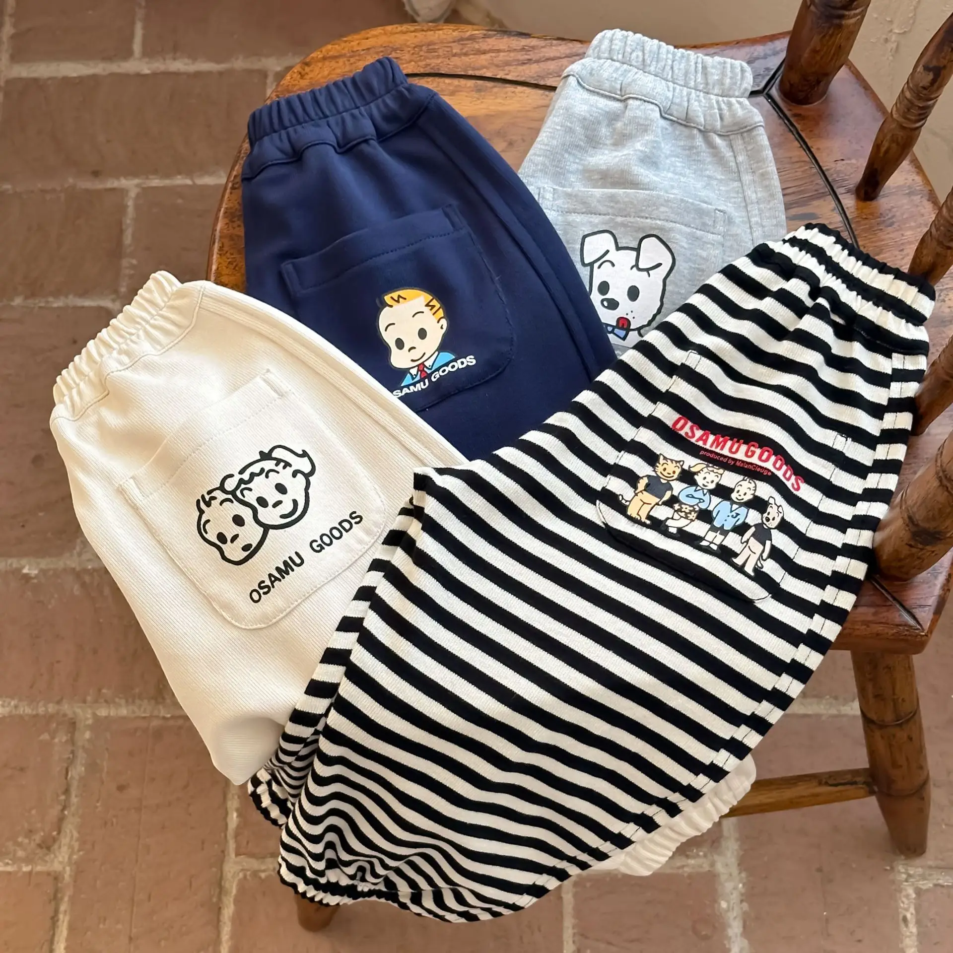 

25 Spring and Autumn New Product Japanese and Korean Stripe Cartoon Children's Cotton Middle Waist Kindergarten Comfortable Pant