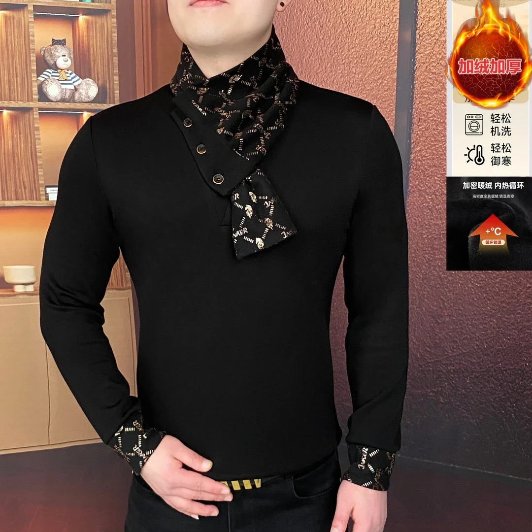 Sweat-shirt épais en velours pour hommes, tendance, écharpe détachable, pull chaud, décontracté, Bus