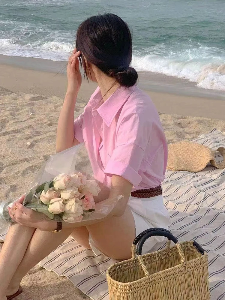 

aron Colored Ne ort Sve Women's irt Unique Sli Korean Version Pure Color Commute Sle Button Detail