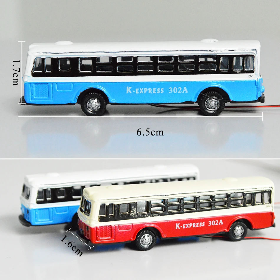 2pcs N Scale Luminous Miniature Bus Model 1:150 12V Alloy Vehicle Toy Cars Architecture Building Layout/Diy Model Making Diorama