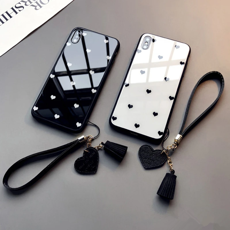 For Xiaomi Redmi 9 8 A 9C 7A Case small Love Heart Hard Glass Cover For Redmi Note 11 10 9s 9 pro max 7 8 Pro 10X 5G Give Strap