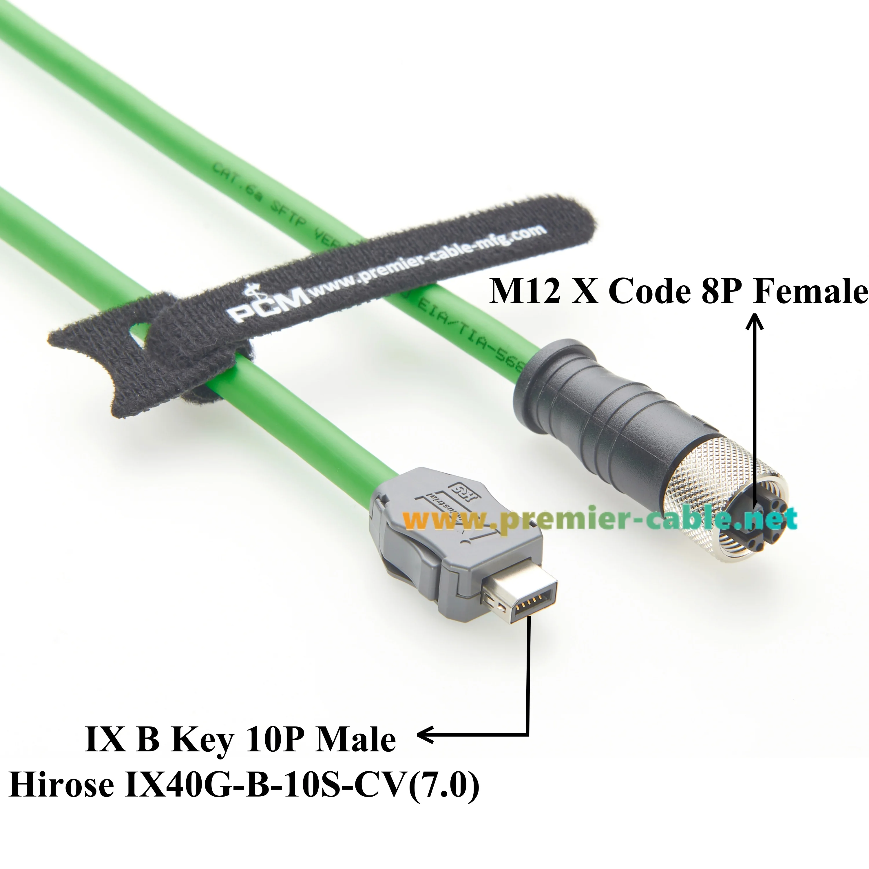 IX B Key to M12 8P X Code Female Industrial CAT6A Serial Cable, HRS IX40G-B-10S-CV IX B Key to M12 X-Code SFTP Industrial Cable