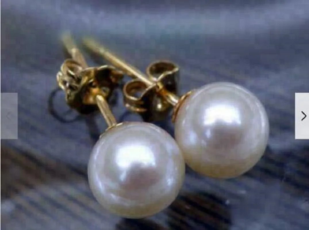 

Perfect Round 8-9mm AAAAA True White AKOYA Pearl Earrings 14K Gold