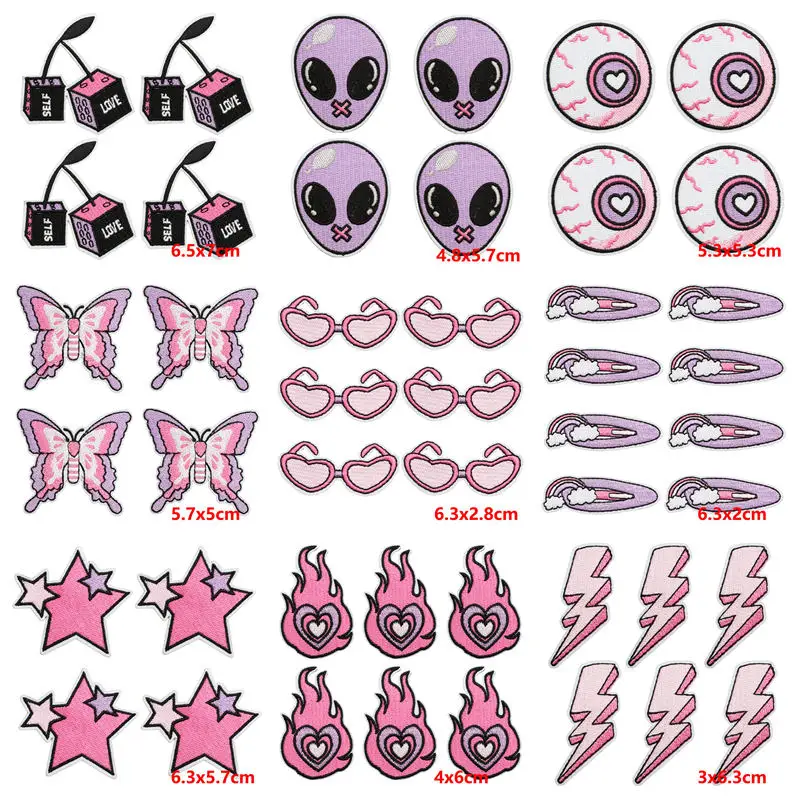 10PCS Wholesale Purple Style Alien Flame Lightning Embroidered Patch Iron on Patches For Clothing Thermoadhesive Patches Sew DIY