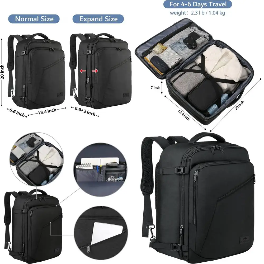 Grand sac à dos étanche extensible pour hommes et femmes – Sac à dos de voyage, parfait pour les voyages d'affaires et du week-end, cadeau idéal pour les voyages,