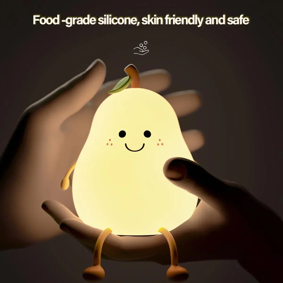 Veilleuse LED en Forme de Poire Mignonne à Intensité Réglable, Super Squishy, en Silicone, Rechargeable par USB, Commande Tactile, 7 Couleurs