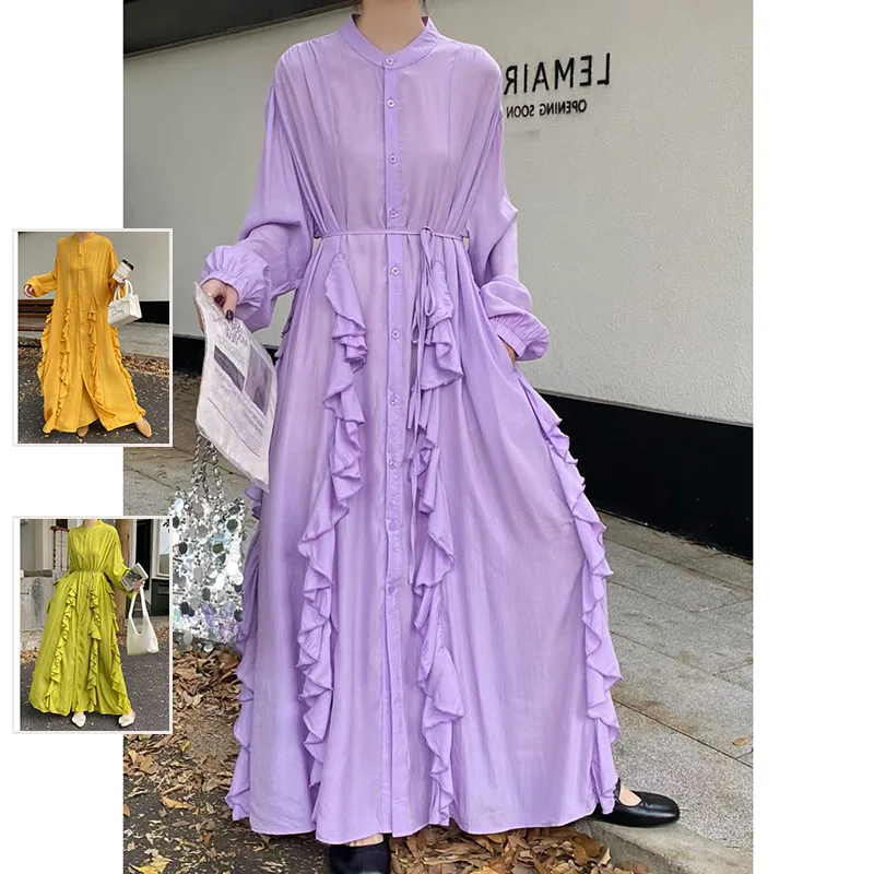 

Длинное однотонное платье для похудения с пуговицами и дизайном Bell Sve для женщин больших размеров, повседневные поездки на работу, полиэстер F...