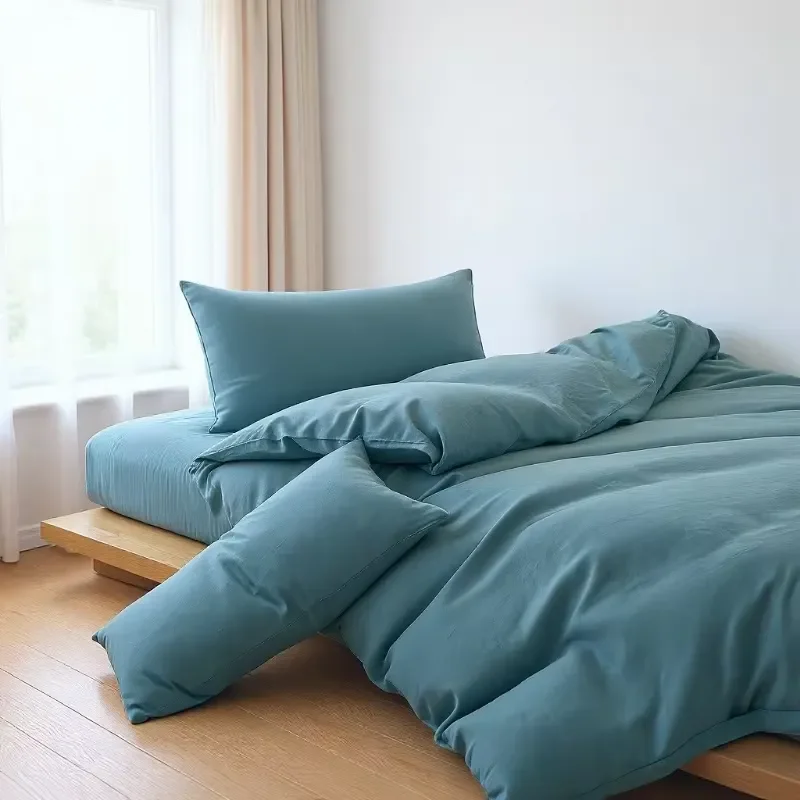 100% Linen Shun Jie Four-Piece Bedding Set Four-Season Solid Color Naked-Sleep Linens Skin-Friendly Modern Minimalist Design