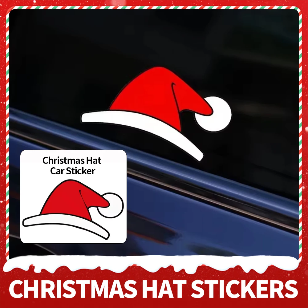 Christmas Santa Hat Car Sticker Decal for Model Y Glass Window Rear Side Mirror Exterior Decoration Accessories Gift