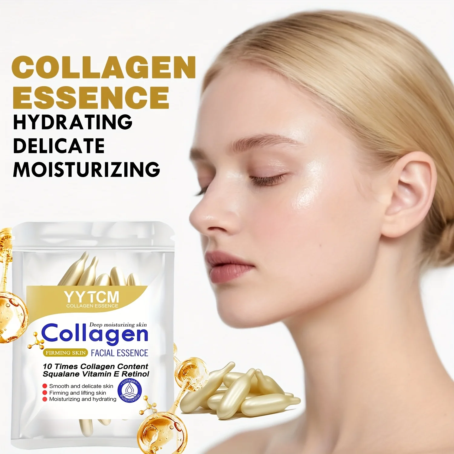 Collagen Firming Capsule Serum, moisturizes and hydrates for smooth skin, contains plant-based squalane, retinol, and vitamin E for deep hydration (0.4g x 30 capsules)/bag - 1 bag