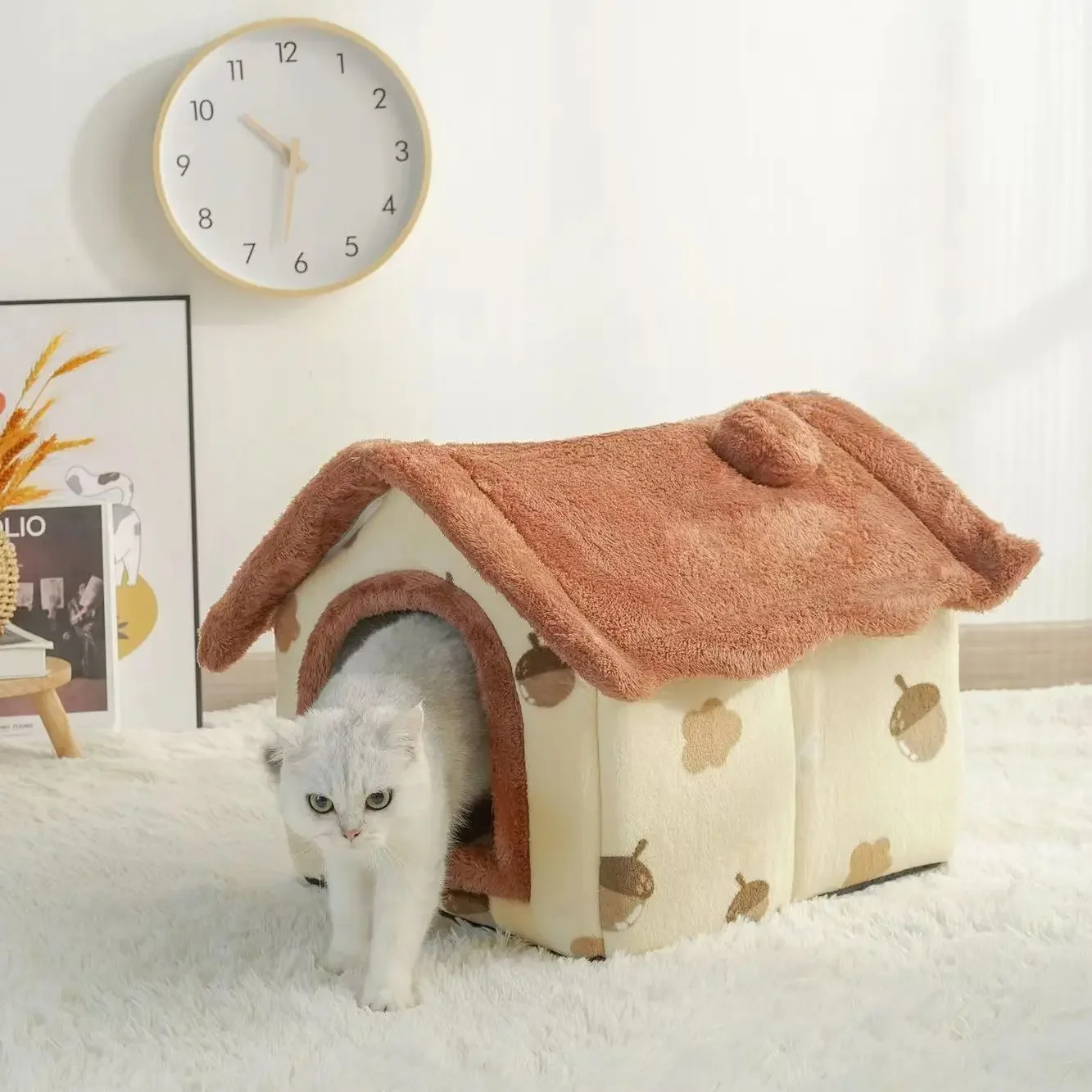 Tenda fechada para cães e gatos, cama macia, casa de sono profundo, almofada removível, gatinhos e filhotes, cama suprimentos, inverno