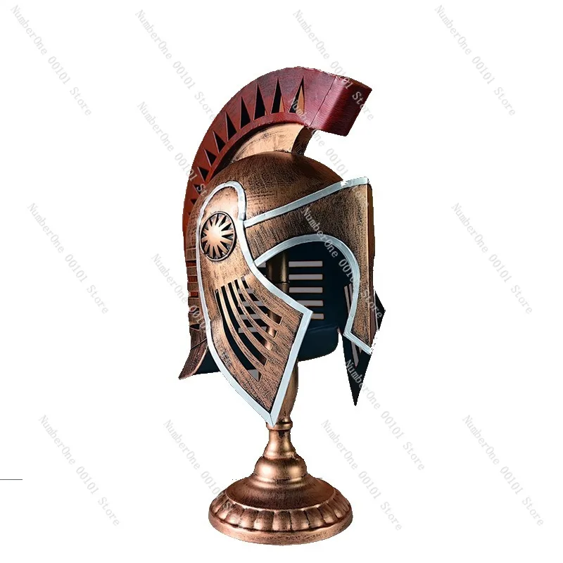 European Light Luxury Warrior Helmet Vintage Wrought Iron Knight Battle Helm Samurai Armor Decorative Ornament Photo Prop
