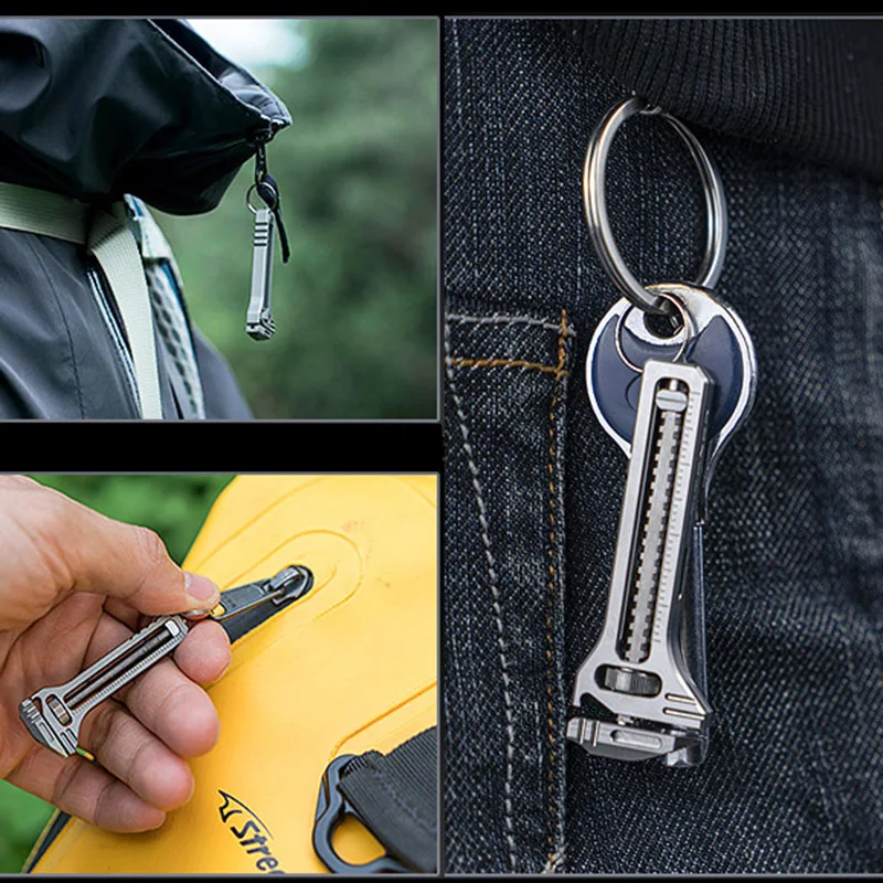 Mini chiave multiuso, chiave regolabile in acciaio inossidabile, strumento multiuso, come apribottiglie, estrattore per chiodi, pinza, portachiavi