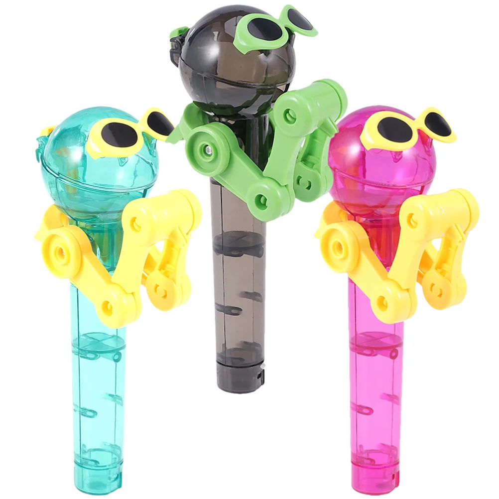 3 Pcs Lollipop Robot Funny -up Holder Candy Assorted Color Toys Plastic Decompression Cartoon