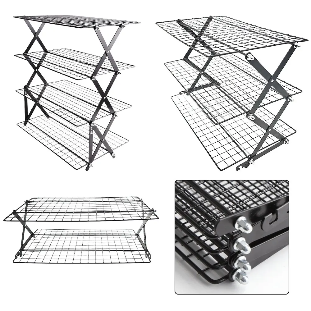 1 Pcs 2/3/4-Tier Collapsible Cooling Rack For Baking Folding Stackable Roasting Rack Kitchen Seasoning Storage Rack