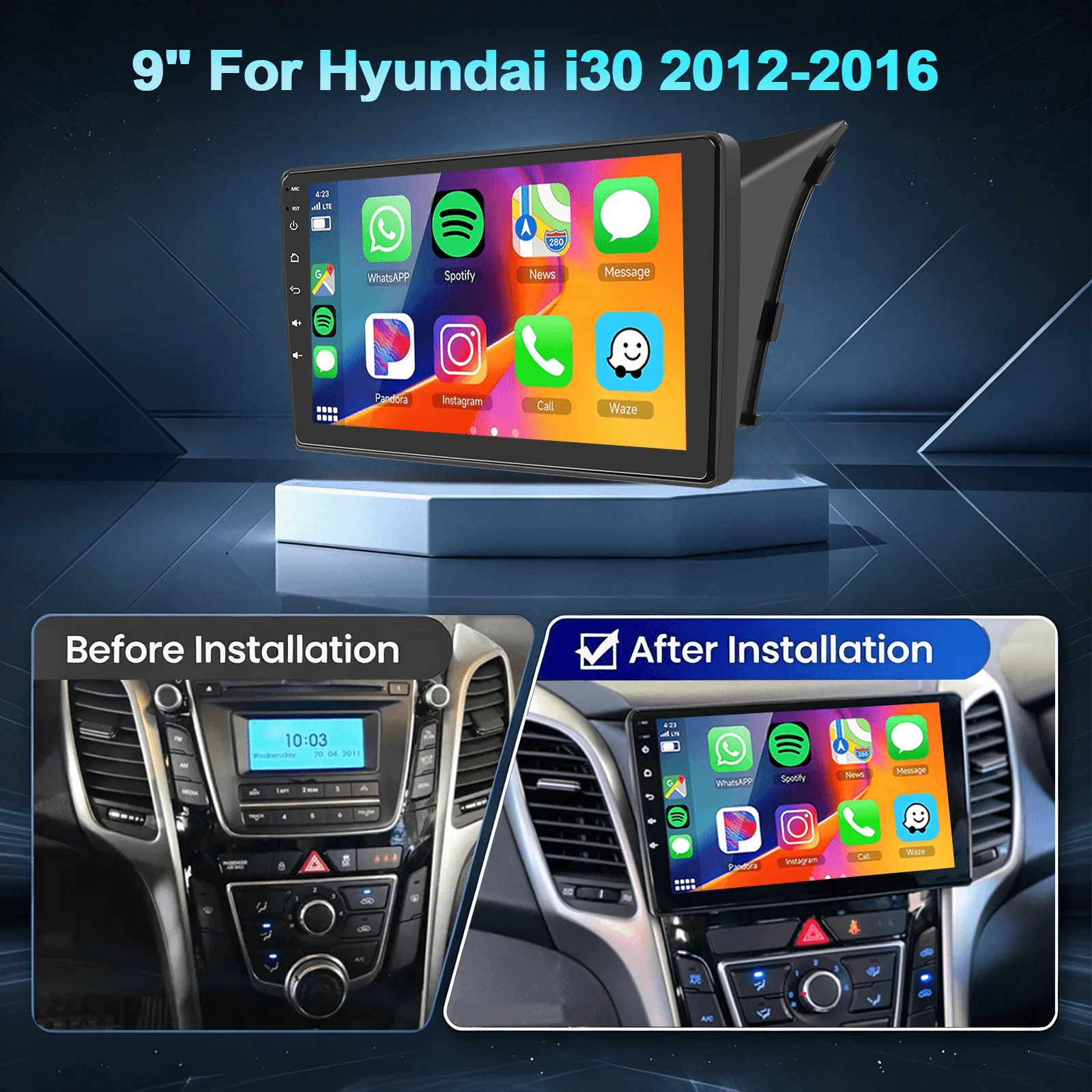 ESSGOO 9 Zoll 2+32G/4+64G Android 15 Wireless Carplay Android Auto für Hyundai i30 GD 2012-2016 Autoradio GPS Navigation Bluetooth FM SWC Wifi RDS ASP IPS Touchscreen Mirror Link Multimedia