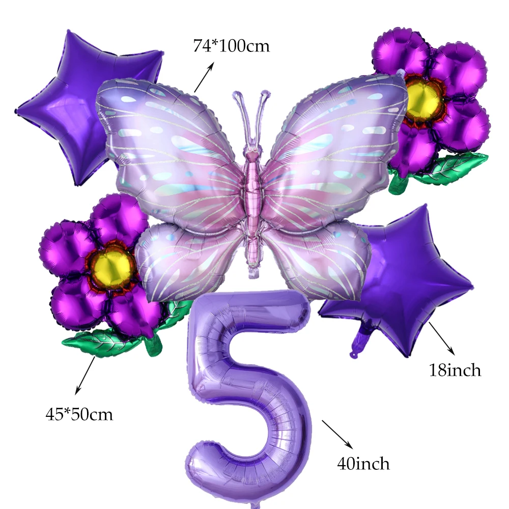 Purple Butterfly 40inch Number Balloon Set White Daisy Sunflower Baby Shower Decor Helium Balloon Birthday Party Wedding Globos