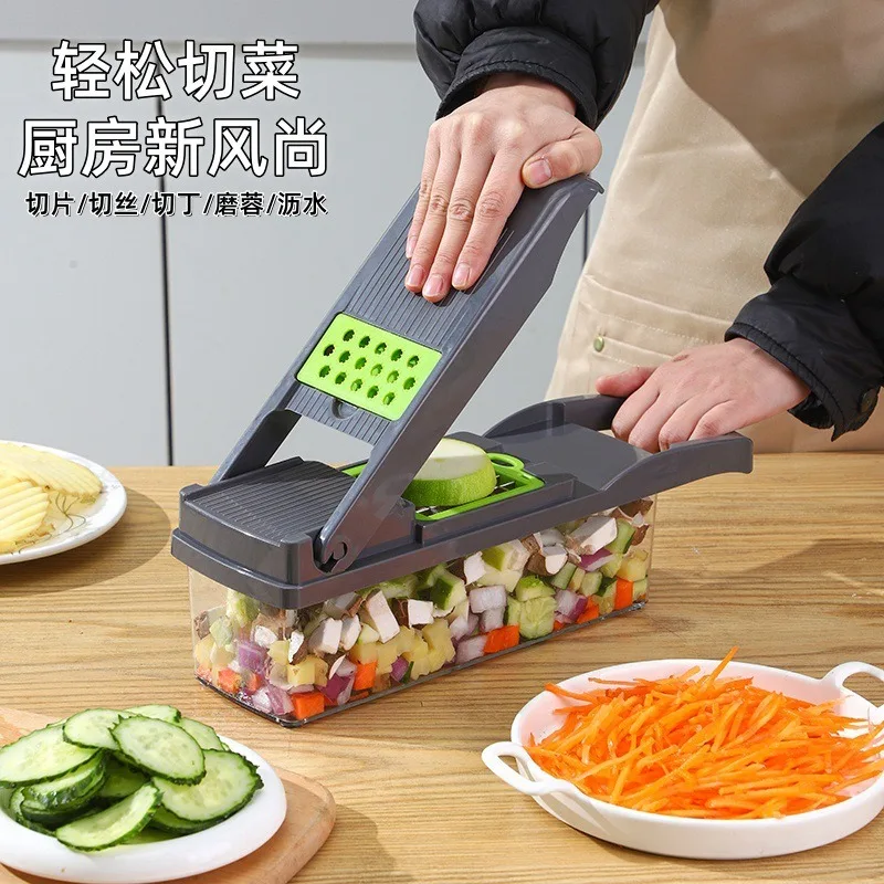 15Pcs Clear Storage Box Multi Function Vegetable Dicer Slicer Cutter Set