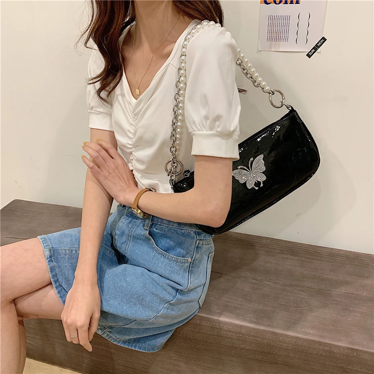2Pcs Handbag Chain for Women Pearl Style Luxury Replacement Strap 40Cm Golden Lobster Clasp Bag Accessories Shoulder Decor Chain