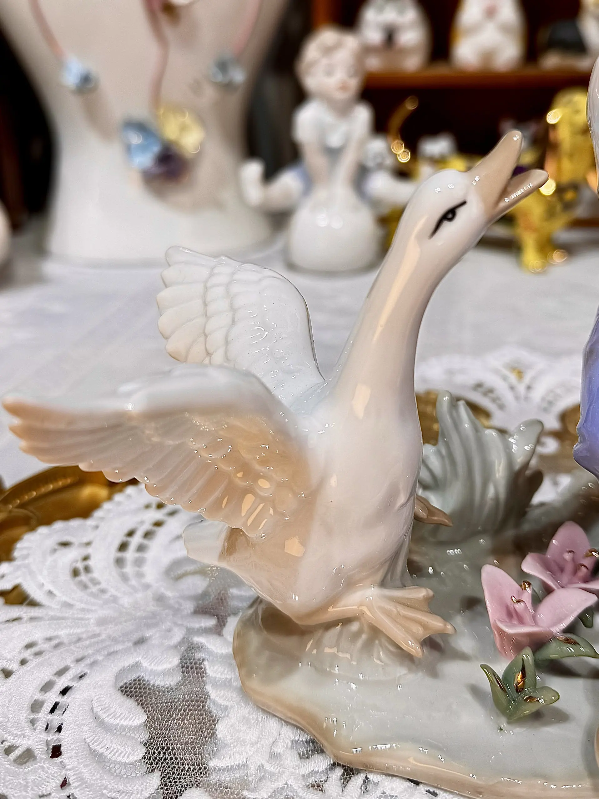 European Vintage Porcelain Boy Figurine with Duck & Ducklings Ceramic Character Statue Home Living Room Decorative Ornament Gift view 3