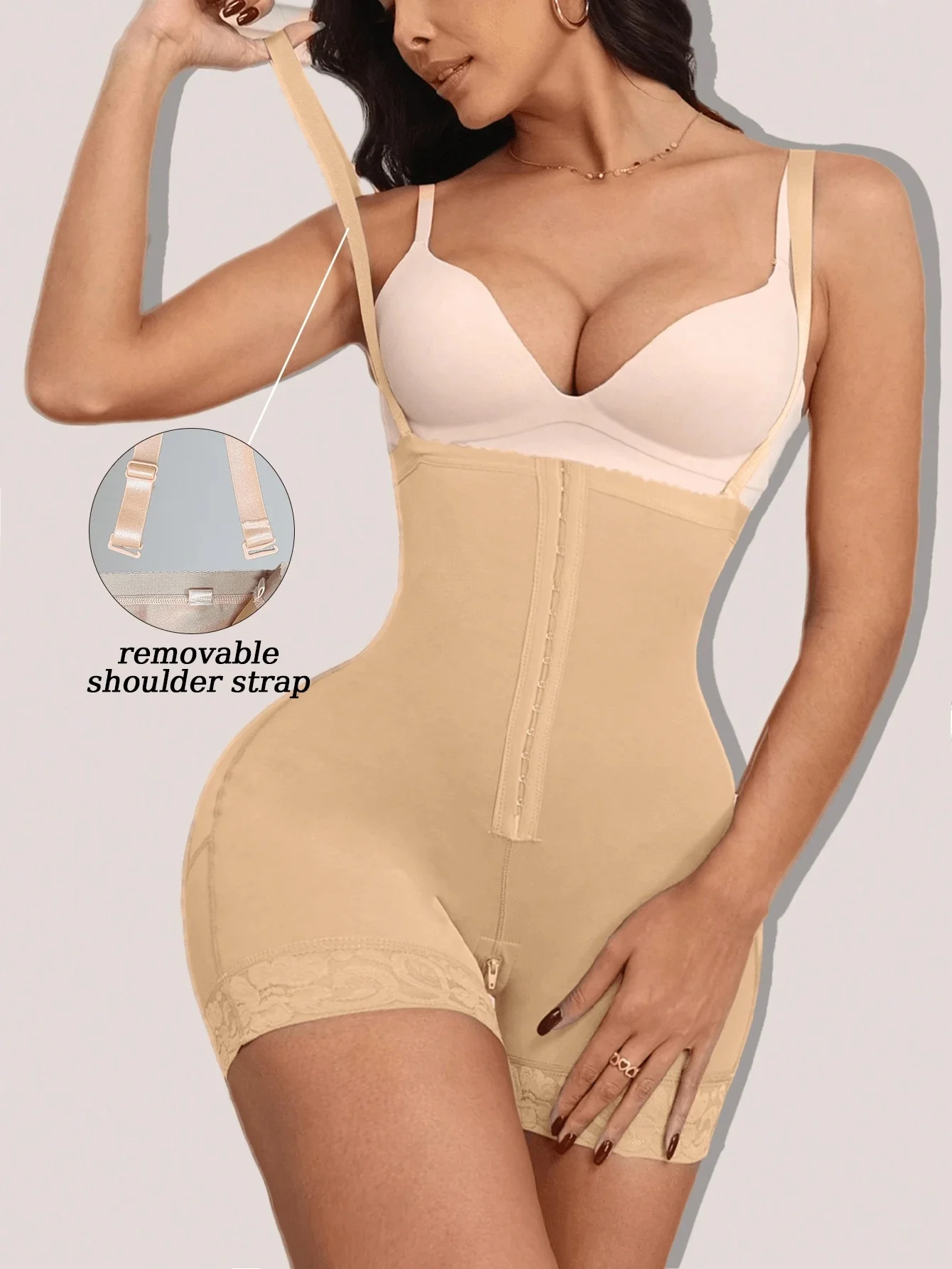 

High Compression Shapewear Bodysuit with Adjustable Straps Tummy Control Butt Lifter Hook Closure for Women Shaper