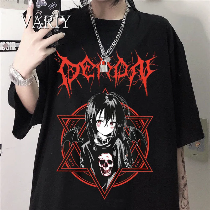 

Anime Girl harajuku T Shirt Aesthetic Gothic cartoon Short Sleeve O-Neck Tops summer oversized T-shirt women clothing