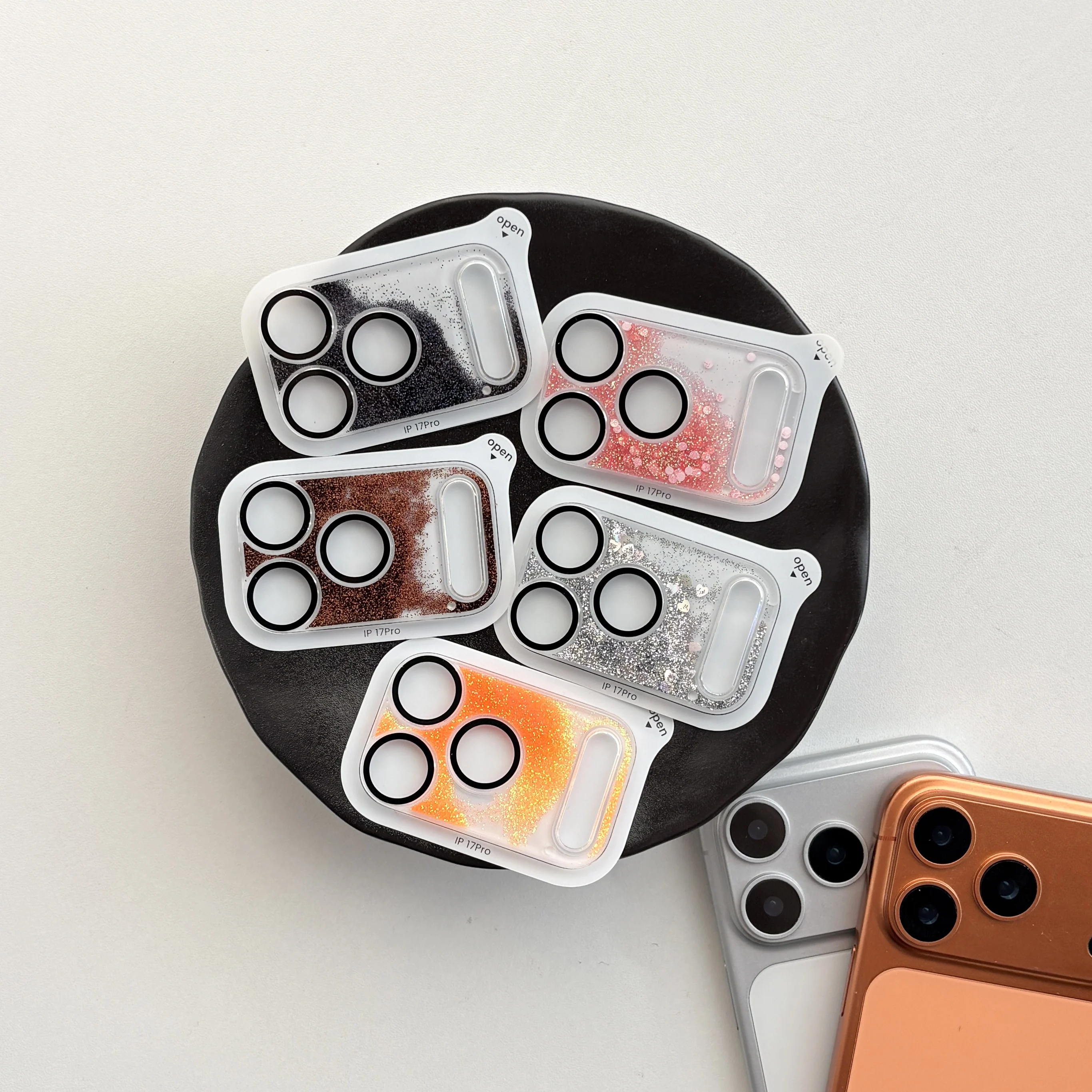 Modische Bling-Bling Quicksand Glitzer-Objektivabdeckung mit bunten Pailletten für iPhone 17 Pro 17 Pro Max Handykameraschutz
