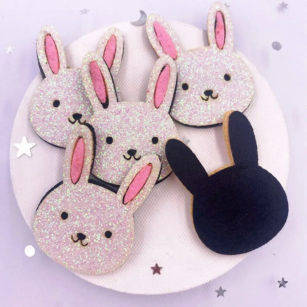 10pcs Felt Fabric Colorful Glitter Bepowder Cartoon Pink Rabbit Silver White Cat Patch Applique Sewing DIY Art Hair Bow Supplie