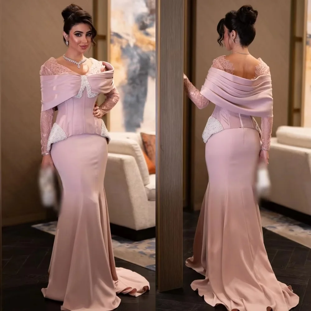 

Изысканное женское платье для выпускного вечера с v-образным вырезом по индивидуальному заказу, очаровательное платье русалки длиной до пола, женское вечернее платье