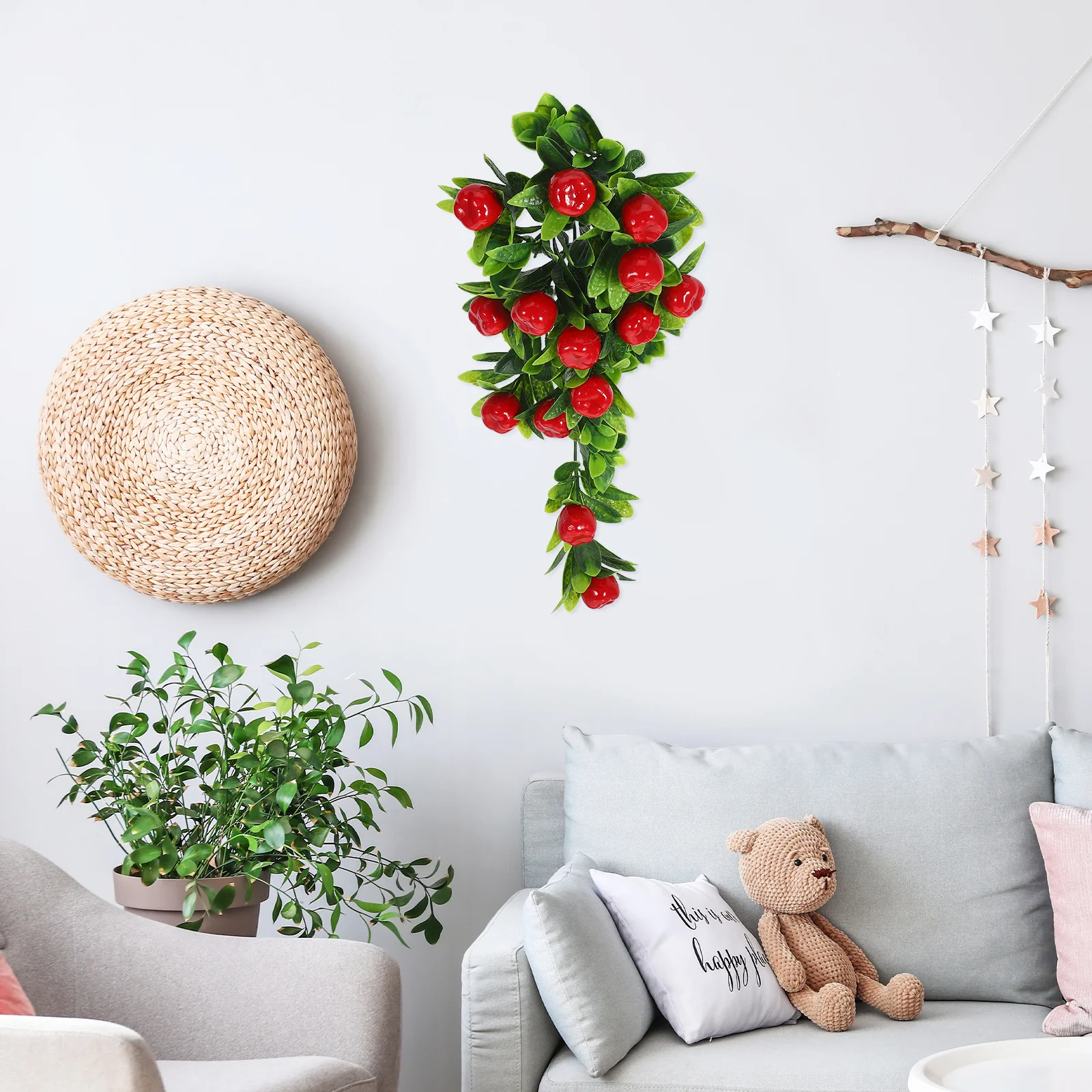 

2pcs Artificial Fruit Vine Lifelike Green Leaf Hanging String Faux Fruit Decor For Home Wall Garden Outdoor Indoor Decoration