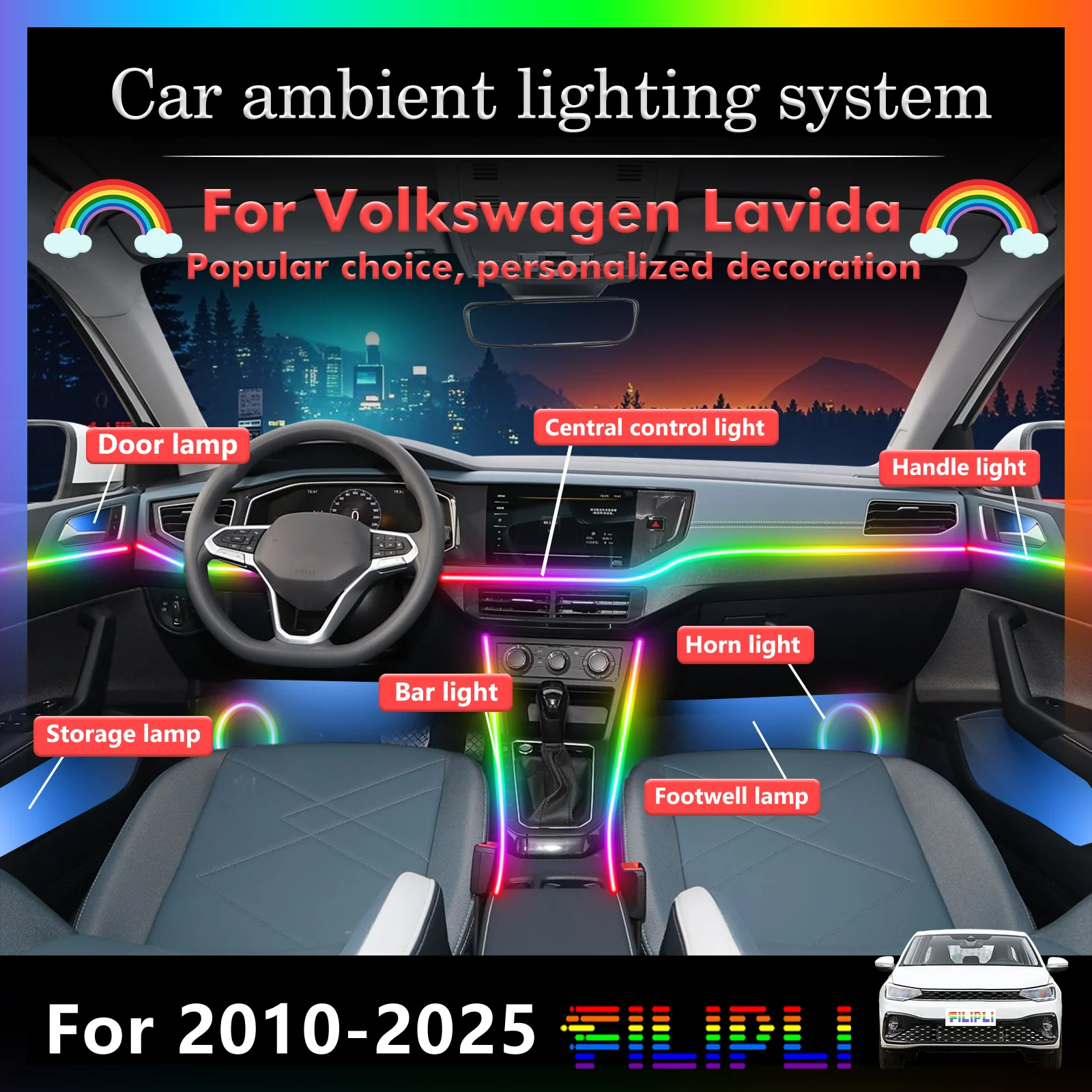 

6 In1 for Honda CR-V FD2‌ FK2‌ FK8 FL5 Car LED Ambient Lamps Colorful Atmosphere Lights Auto Interior Neon Strip 64 RGB Light