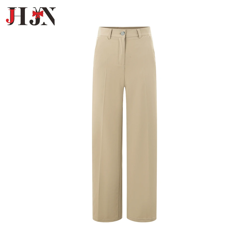 

2024 straight legged pants Khaki Zipper Pockets Buttons Women's Pants Casual Office Lady Womenswear