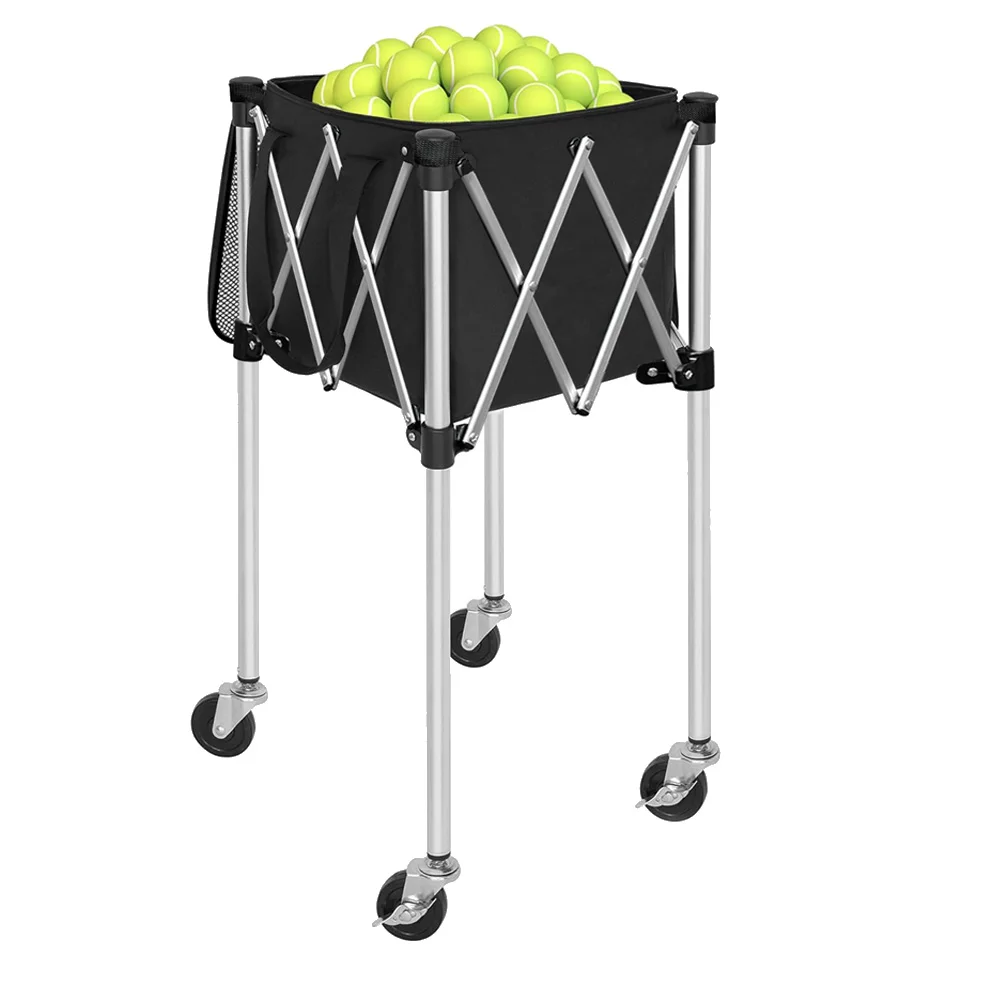 Lightweight Portable Tennis Ball Pickleball Ball Hopper Basket Sport Foldable Tennis Ball Cart for Coach Training