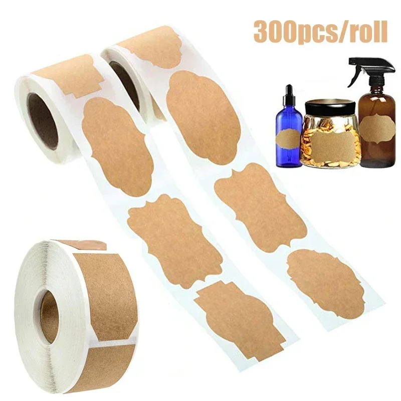 300Pcs Kraft Sticker Handwritten Convenience Stickers Kitchen Jars Bottle Organizer Labels DIY Gift Tags Cake Baking Sealing Tag