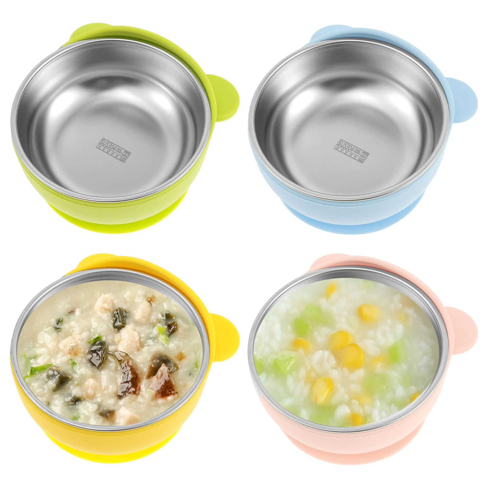 

4Pcs Baby Bowl Stainless Steel Toddler Bowl with Silicone Suction Cup Anti Scald Snack Container Baby Complementary Bowl