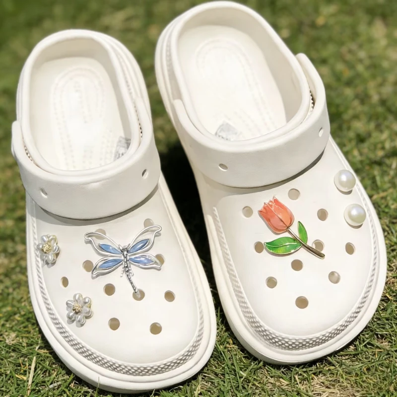 6PCS Kids DIY Shoe Charms Fashion Tulip Pearl Flower Buckle Decorations for Sandals Clogs Cute Gift Idea