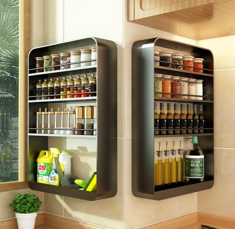 

Kitchen Seasoning Shelving Wall Mounted Perforation-free Household Seasoning Storage Rack