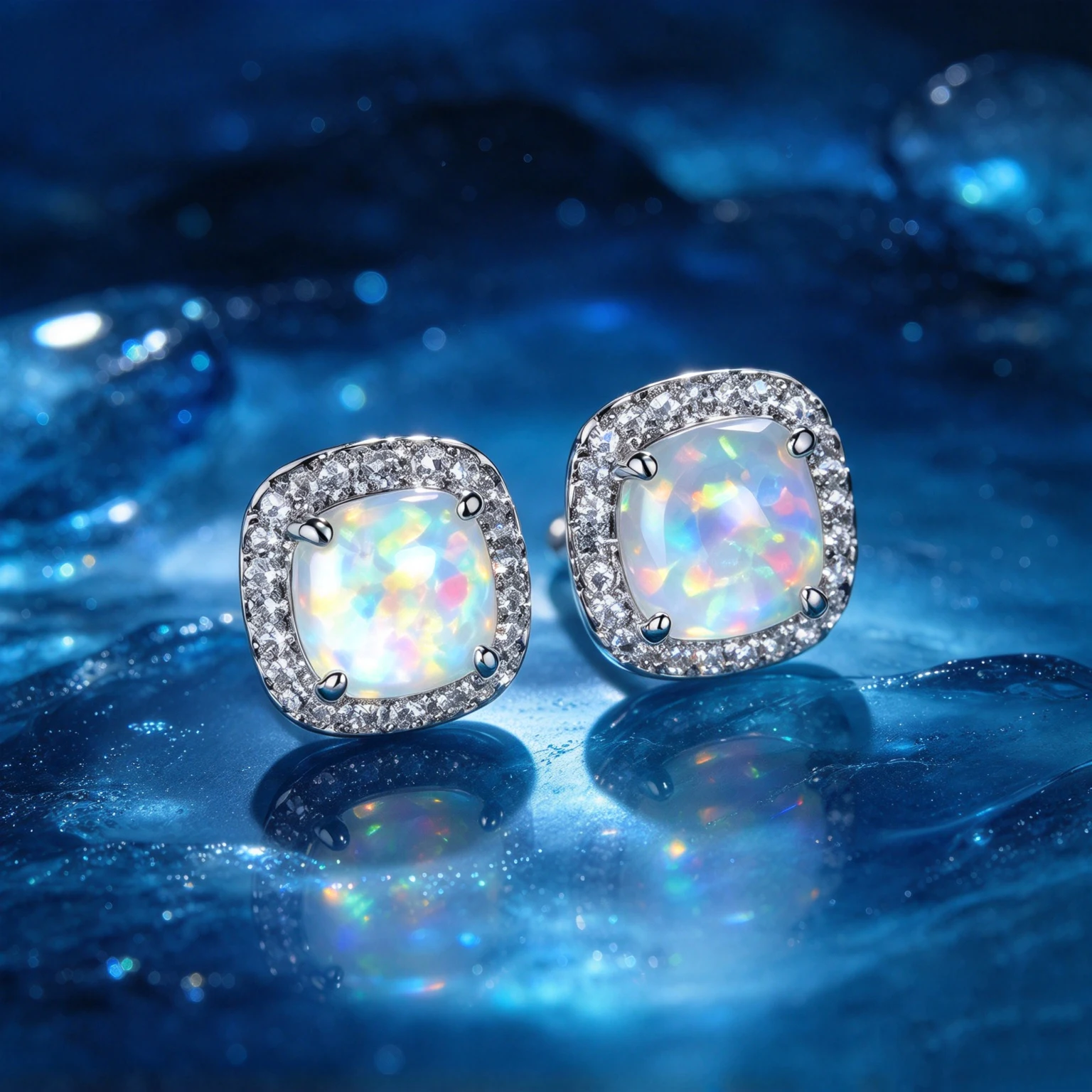 Women's Cute White Fire Opal Stone Round Stud Earrings