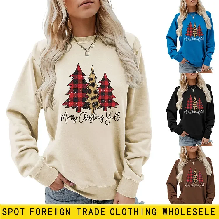 女性の秋冬トレーナー女性クリスマスツリープリント長袖トップスレディースカジュアル O ネックプルオーバー婦人服