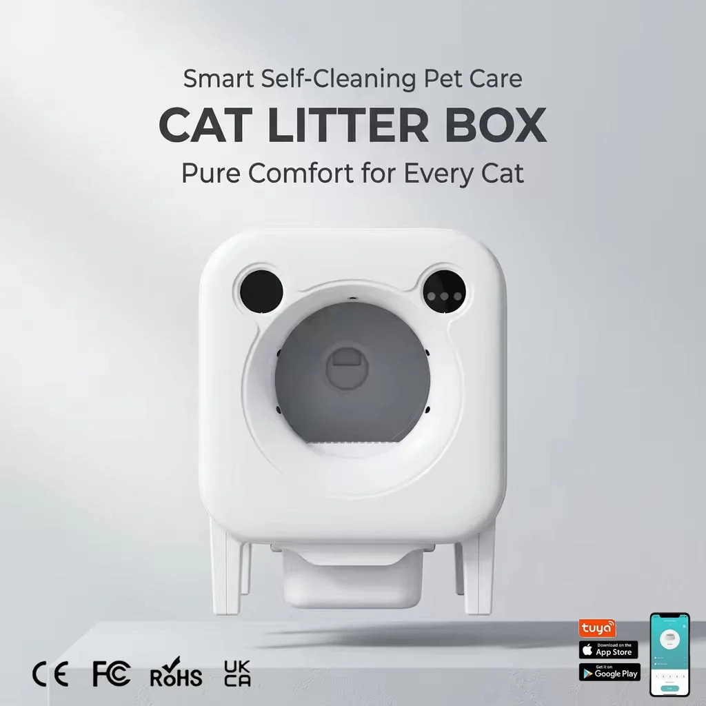 Smart Pet Cat Litter Box Extra-Large Splash-Proof Wi-Fi Controlled Fully Automatic Cat Toilet Roll-Up Electric Scoop Video