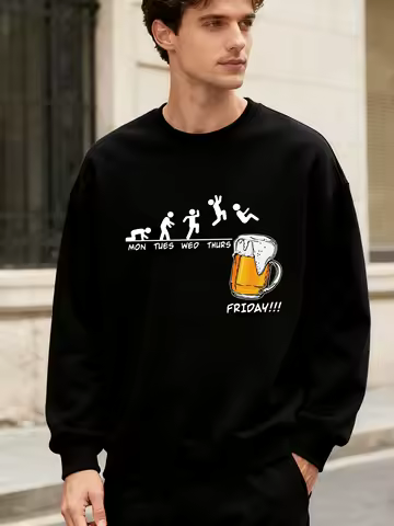 Friday Beer Lover Funny Printed Sweatshirt Men Autumn Hip Hop Pullover Crewneck Jogging Streetwear Casual Oversize Clothes